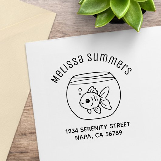 Goudvis in een Vis Kom Adres Rubberstempel