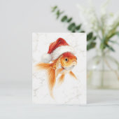 Goudvis in kerstmuts waterverf Kerstmis Feestdagenkaart (Staand voorkant)