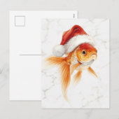 Goudvis in kerstmuts waterverf Kerstmis Feestdagenkaart (Voorkant / Achterkant)