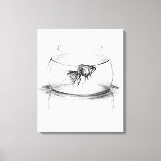 Goudvis in kom en water Potlood tekening kunst Canvas Afdruk (Voorkant)
