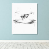 Goudvis in kom en water Potlood tekening kunst Canvas Afdruk (Insitu (Houten vloer))