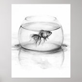 Goudvis in kom en water Potlood tekening kunst Poster (Voorkant)