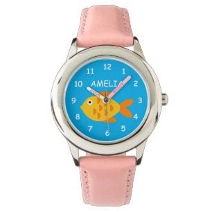 Goudvis kind-geschenk met aangepaste naam horloge
