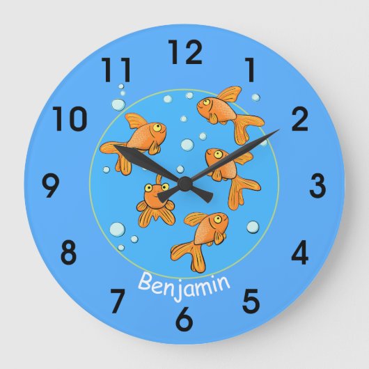 Goudvis met bubbels cartoon klok (Voorkant)