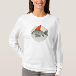 Goudvis met een haaienstaart t-shirt