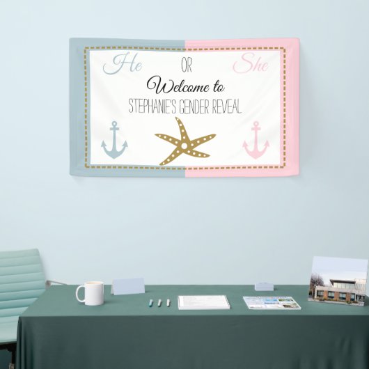 Goudvis met roze, blauw anker spandoek (Beurs)