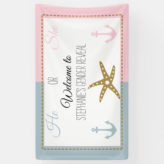 Goudvis met roze, blauw anker spandoek (Verticaal)