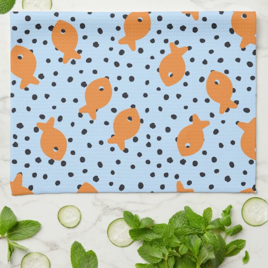 Goudvis ontwerp oranje en blauw theedoek (Gevouwen)