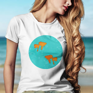 Goudvis oranje silhouetten in turquoise water t-shirt