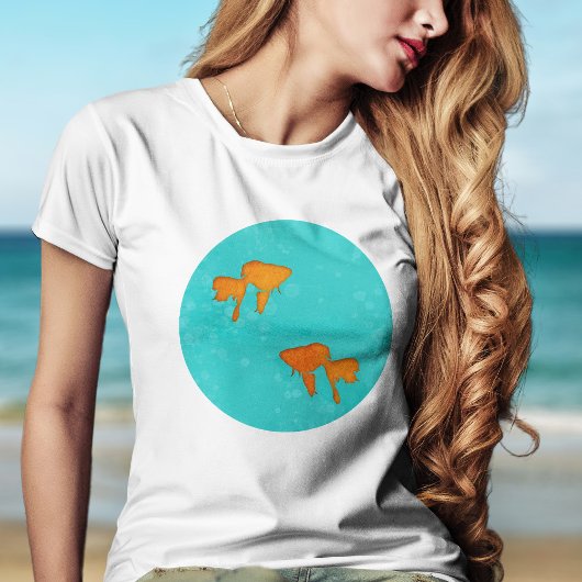 Goudvis oranje silhouettes in turkooiswater t-shirt