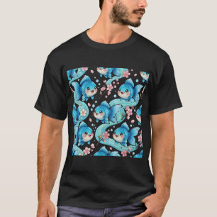 Goudvis Sakura Bloesem Blauw Kawaii T-shirt