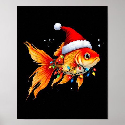Goudvis Santa Hat Lights Kerst Schattige Xmas Paja Poster (Voorkant)