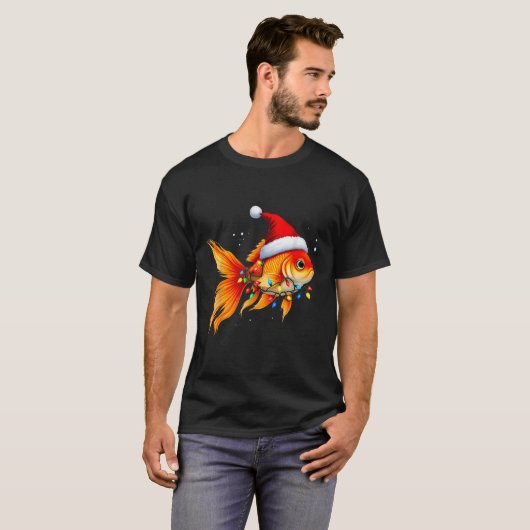 Goudvis Santa Hat Lights Kerst Schattige Xmas Paja T-shirt (Voorkant volledig)