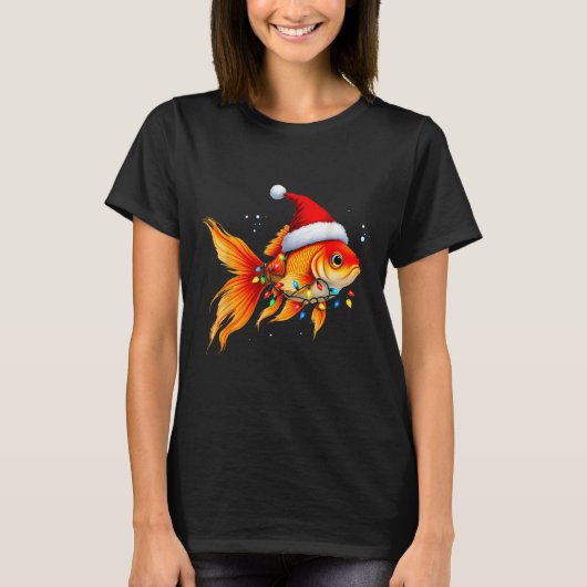 Goudvis Santa Hat Lights Kerst Schattige Xmas Paja T-shirt (Voorkant)
