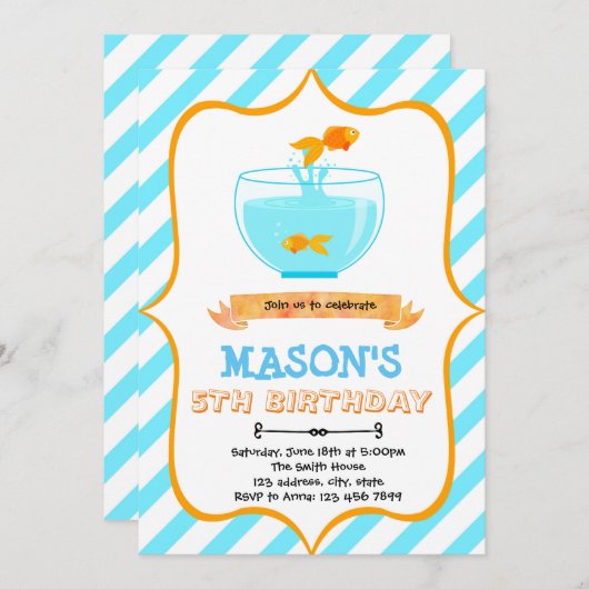 Goudvis verjaardagsfeest uitnodiging (Voorkant / Achterkant)