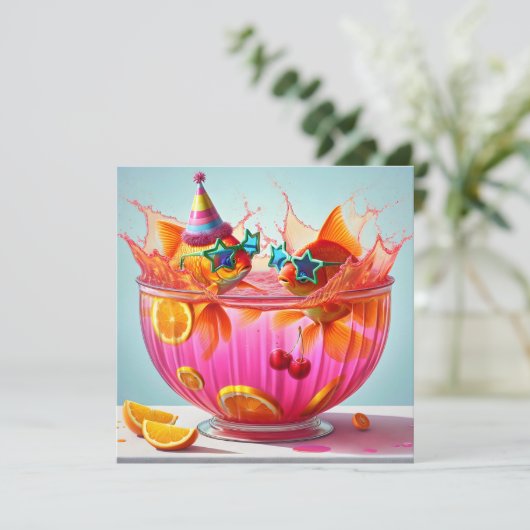 Goudvis verjaardagsfeestje kaart (Staand voorkant)