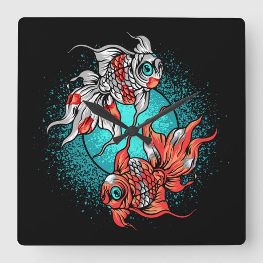 goudvis vierkante klok (Voorkant)