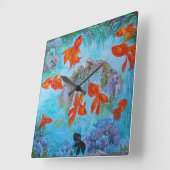 Goudviskunst kleurrijke feng shui poster vierkante klok (Hoek)