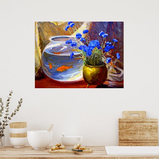 Goudvissenkom en Bloemen Poster (Keuken)
