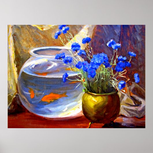 Goudvissenkom en Bloemen Poster (Voorkant)
