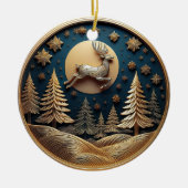 Goudvliegende rendieren, bomen, maan, sneeuw, hert keramisch ornament (Voorkant)