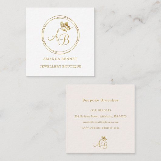 Goudvlinder, cirkelvormig lijst feministisch monog vierkante visitekaartje