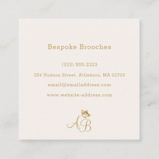 Goudvlinder, cirkelvormig lijst feministisch monog vierkante visitekaartje (Achterkant)