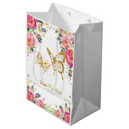goudvlinder/roze Waterverf Floral Medium Cadeauzakje