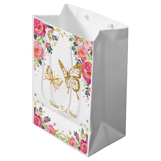  goudvlinder/roze Waterverf Floral Medium Cadeauzakje (Voorkant Gekanteld)