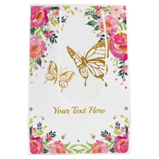  goudvlinder/roze Waterverf Floral Medium Cadeauzakje (Achterkant)