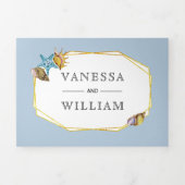 Goudvloerbedekking en strandbruiloft drieluik uitnodiging (Cover)