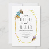 Goudvloerbedekking en strandbruiloft kaart (Voorkant)