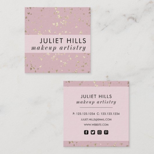 Goudvlokken en Blush Pink Square Visitekaartje (Voorkant / Achterkant)