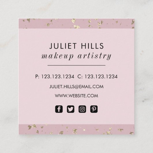 Goudvlokken en Blush Pink Square Visitekaartje (Achterkant)