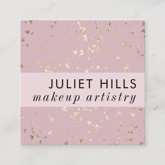 Goudvlokken en Blush Pink Square Visitekaartje (Voorkant)