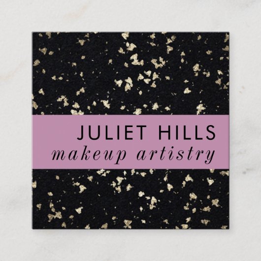 Goudvlokken, Roze en Zwart Vierkant Visitekaartje (Voorkant)