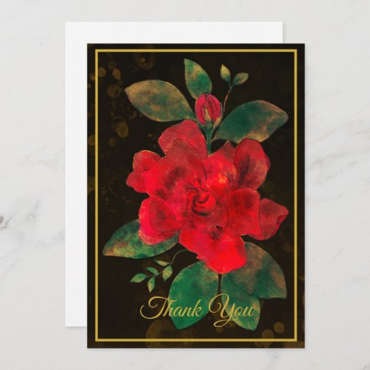  goudvormige Waterverf Red Rose Bedankkaart (Voorkant / Achterkant)