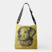 Goudwaluw-puppy portret in zwart-wit en goud crossbody tas (Voorkant)
