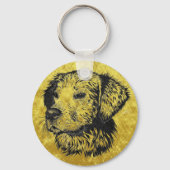 Goudwaluw-puppy portret in zwart-wit en goud sleutelhanger (Voorkant)