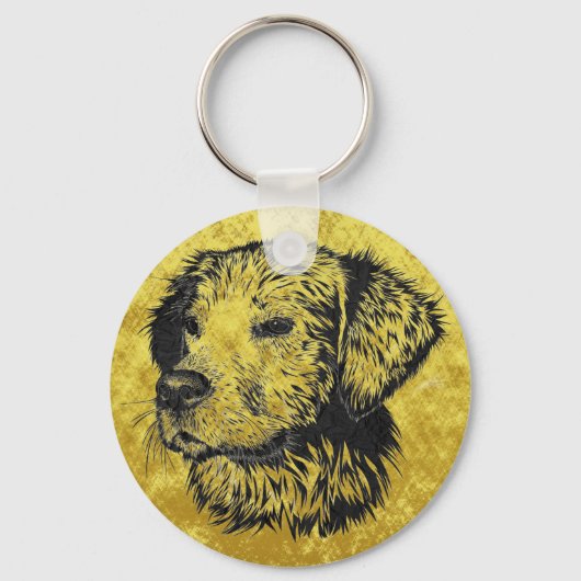 Goudwaluw-puppy portret in zwart-wit en goud sleutelhanger (Voorkant)