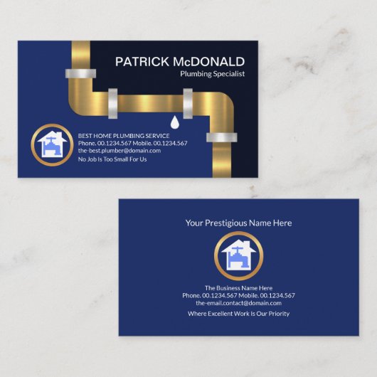 Goudwaterleiding Blauwe Bloedwatersprop Visitekaartje (Voorkant / Achterkant)