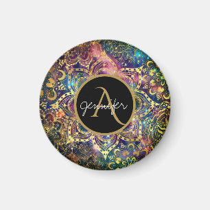 goudwaterverf en nebula floral mandala magneet
