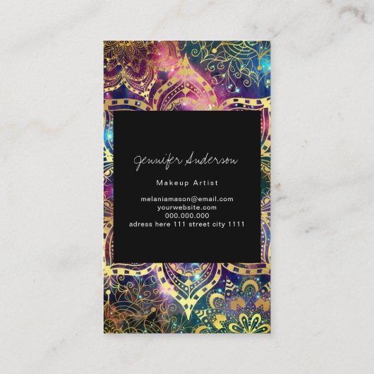 goudwaterverf en nebula floral mandala visitekaartje (Achterkant)