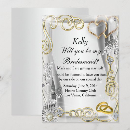 Goudwedrennen en harten Bridesmaïde Kaart (Voorkant / Achterkant)