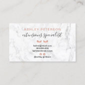 Goudwimpers van modern roos, trendy witte marmer visitekaartje (Achterkant)