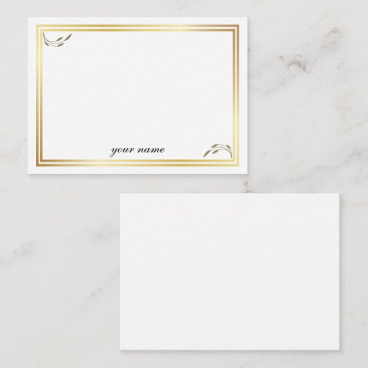 Goudwitte, stijlvolle monogrammen notitiekaartje (Voorkant / Achterkant)