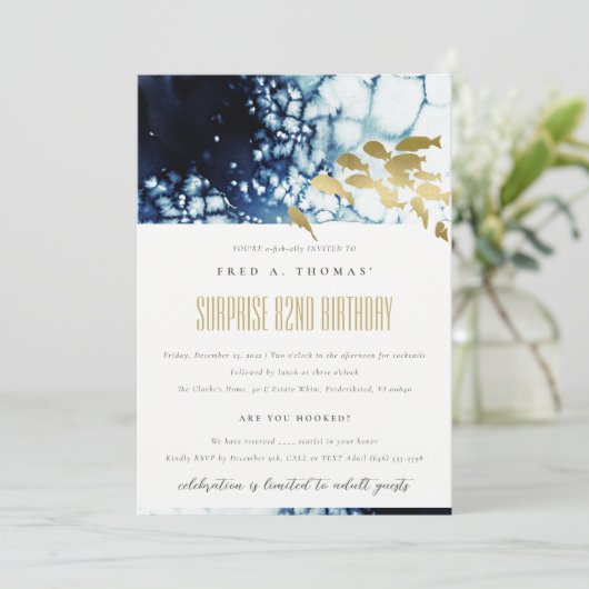 Goudzeemacht onderzeese vis elke zondag uitnodigen bedankkaart (Staand voorkant)