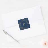 Goudzeemacht voor de Floral Navy & Gold Wedding En Vierkante Sticker (Envelop)