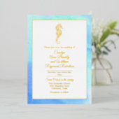 Goudzeepaardje met Waterverf Lijst Folie Uitnodiging (Staand Voorkant)