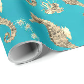 goudzeepaardjes onder het Caraïbisch diep blauw Ze Cadeaupapier (Rol Hoek)